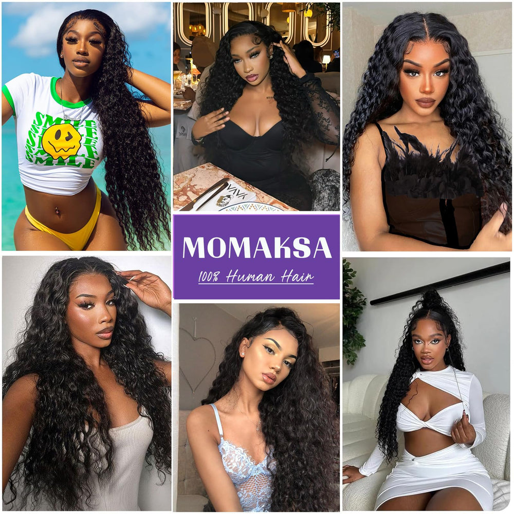 Momaksa deep wave wig styled for a wedding or party look with glamorous volume.