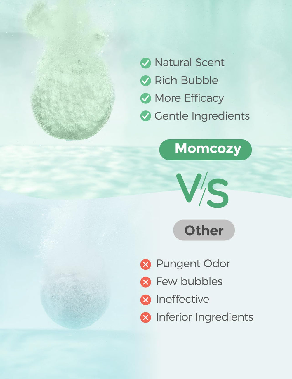 Momcozy orange-shaped bath bomb delivers sweet scent and gentle cleansing for delicate skin.