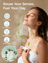 Momcozy shower steamers near shower spray edge for steady fragrance