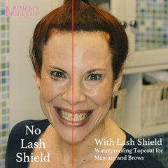 Mommy Makeup Lash Shield closeup brush applying a smooth protective finish.