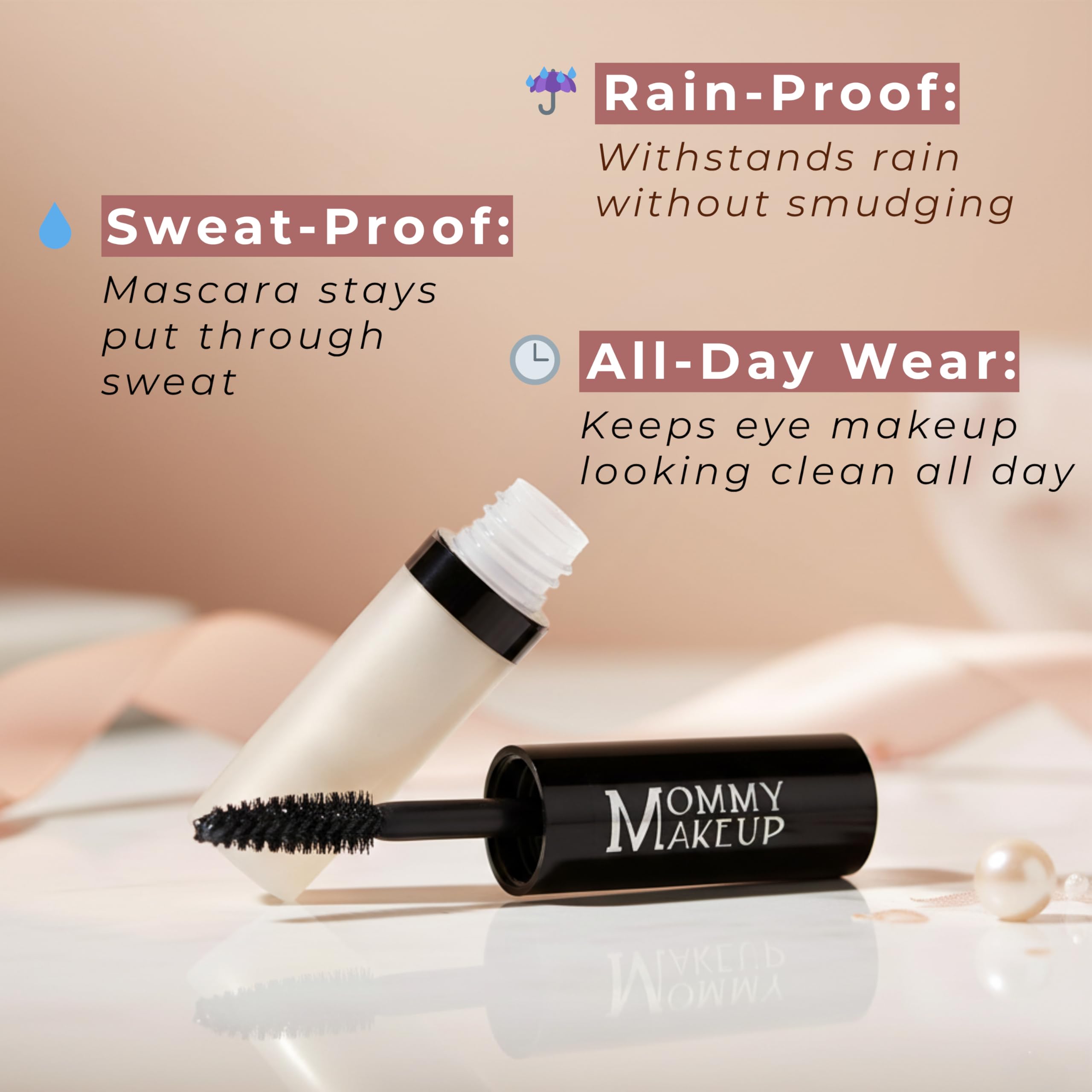 Mommy Makeup Lash Shield on lashes and brows keeps color through humidity.