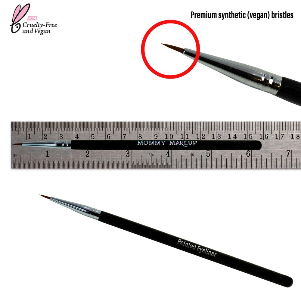 Mommy Makeup pointed eyeliner brush hand-cut design for consistent, crisp lines every use.