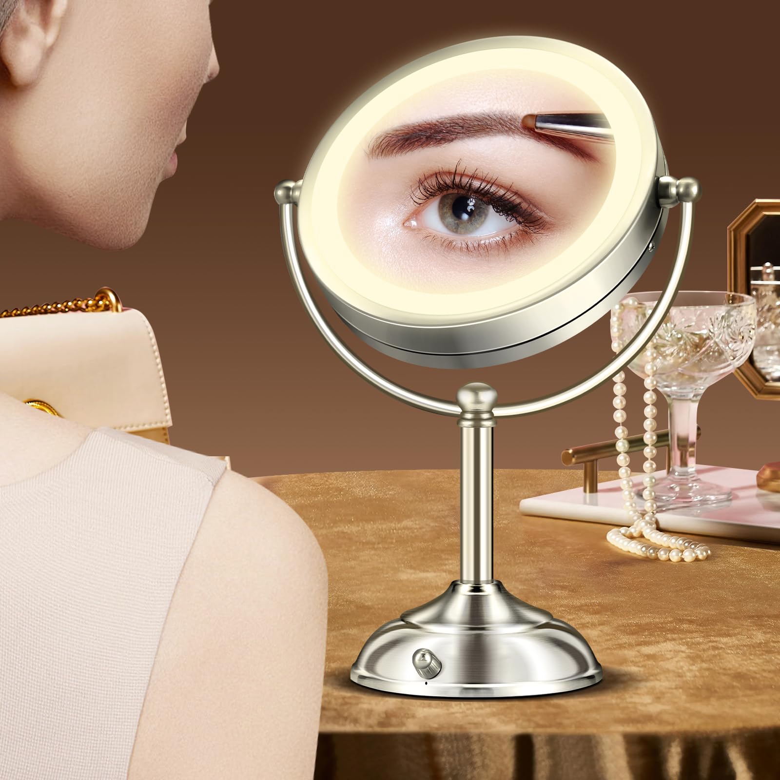 Momokuba 20x magnification side offers close-up grooming for precise brows and lashes.