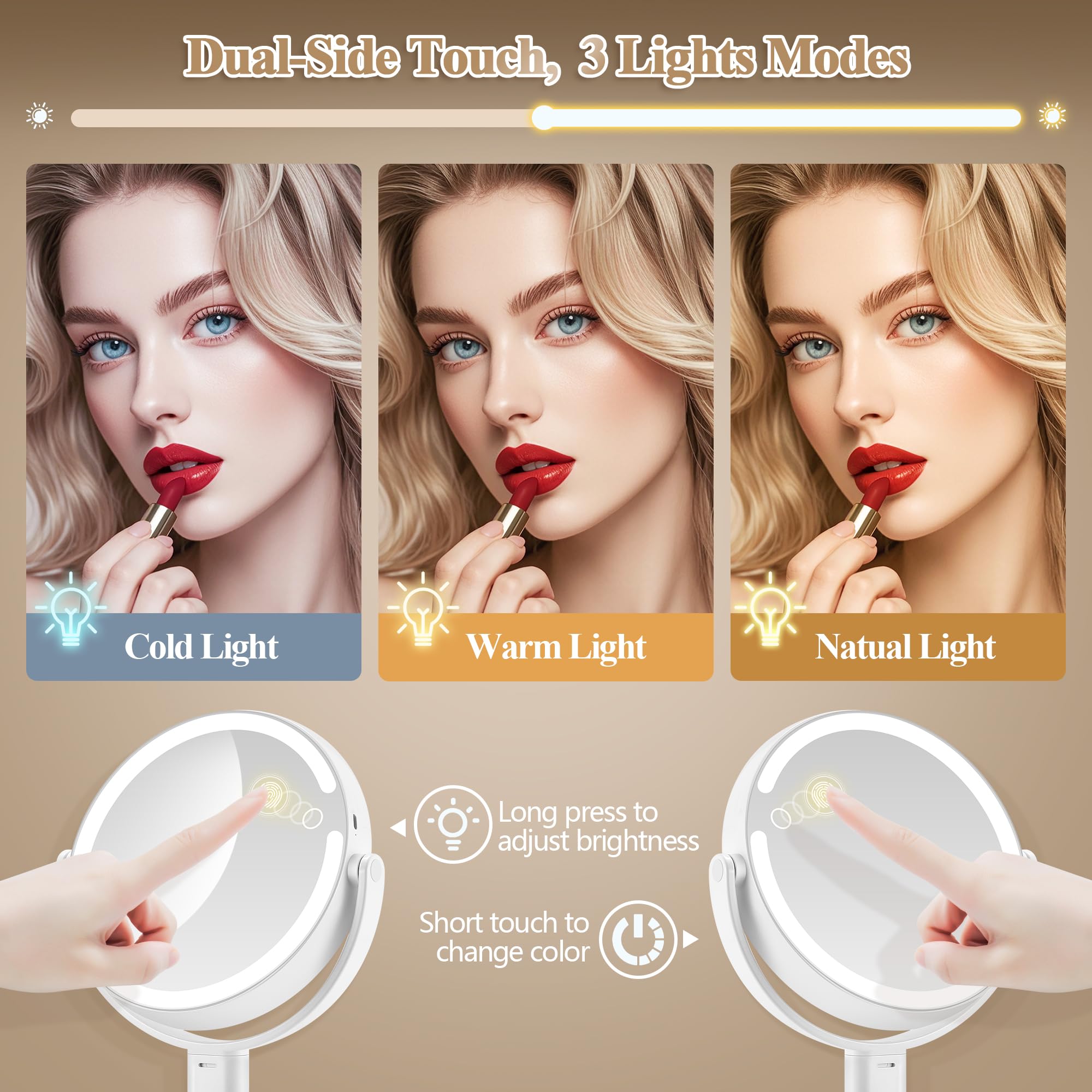 MOMOKUBA makeup mirror with 3-color LED lighting for versatile tones