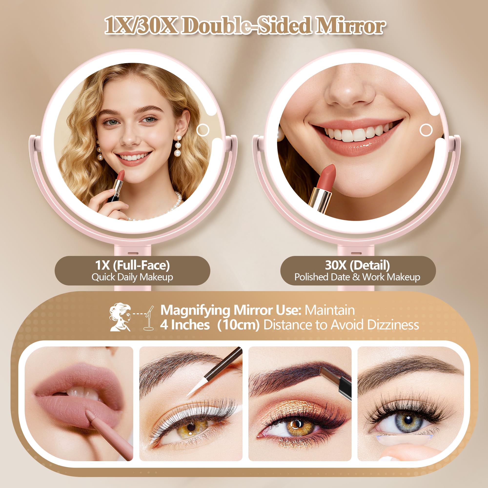 MOMOKUBA makeup mirror 3-color LED light offers cold, natural, and warm options.