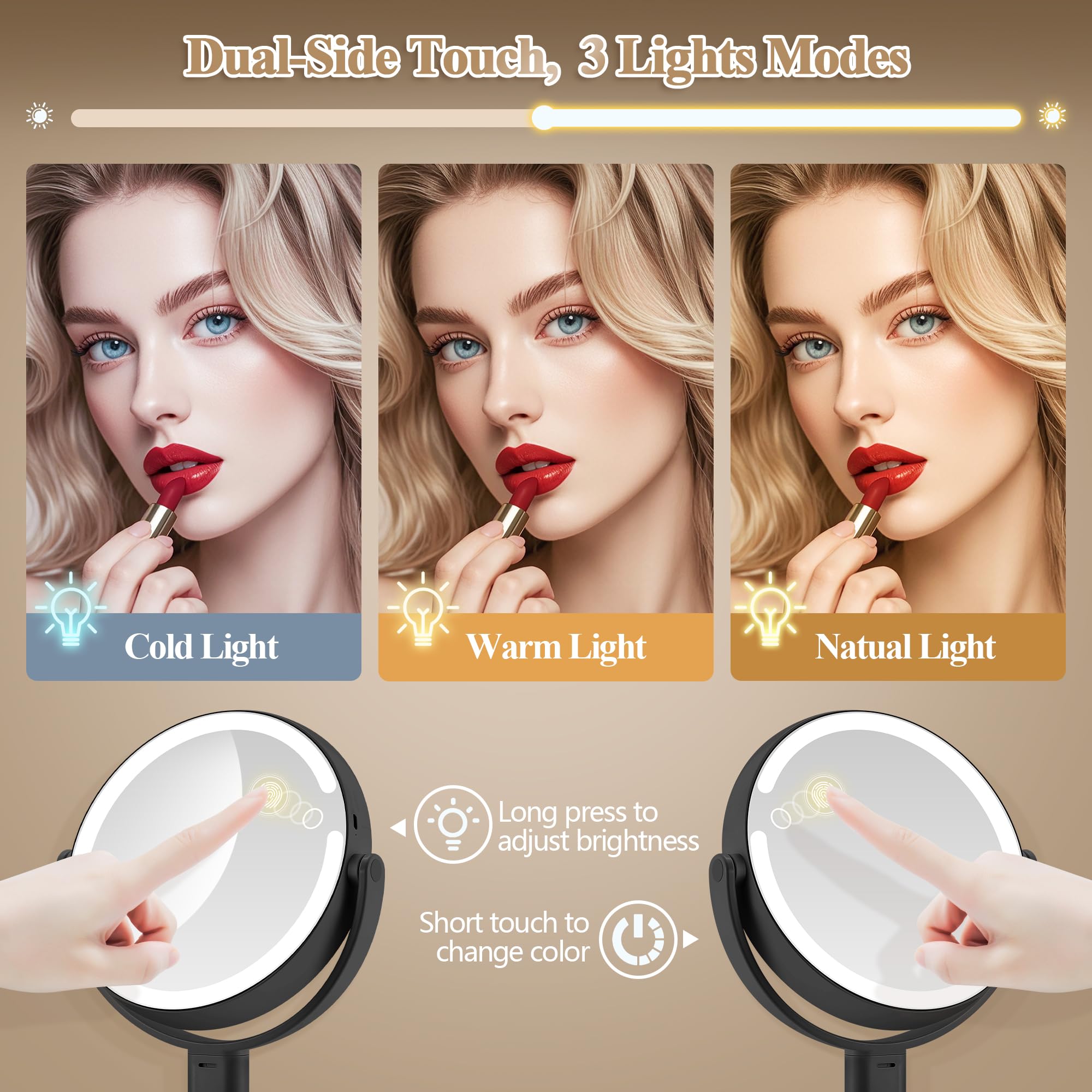 Momokuba makeup mirror 360‑degree rotation for flexible angle capture