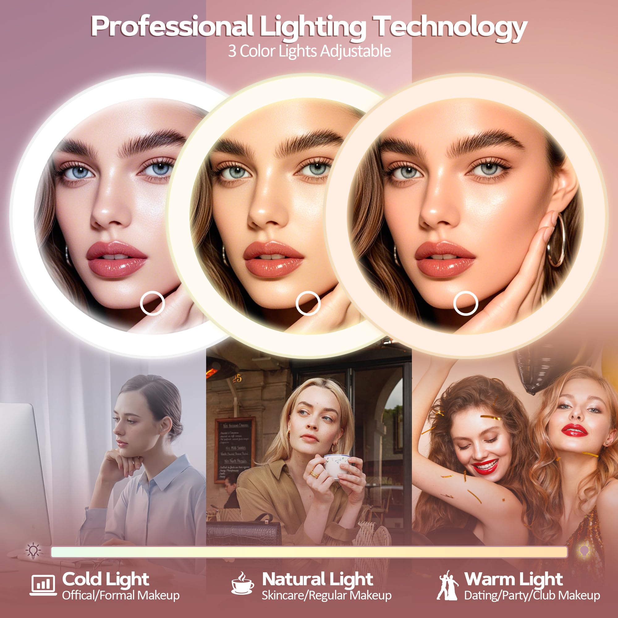 MOMOKUBA rechargeable travel mirror with USB-C charging for on-the-go grooming.