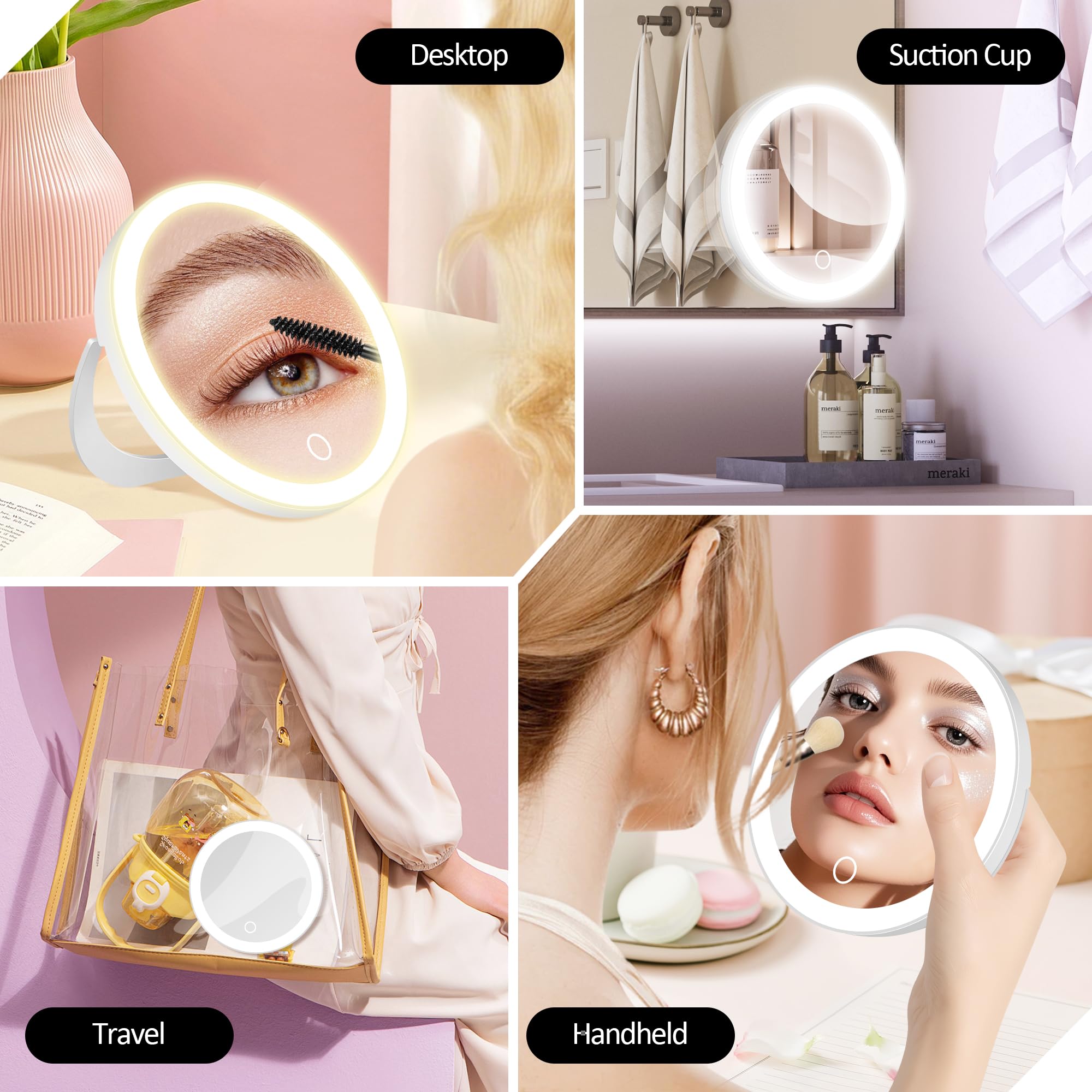MOMOKUBA wall-mounted fixed-angle stand provides hands-free vanity setup.