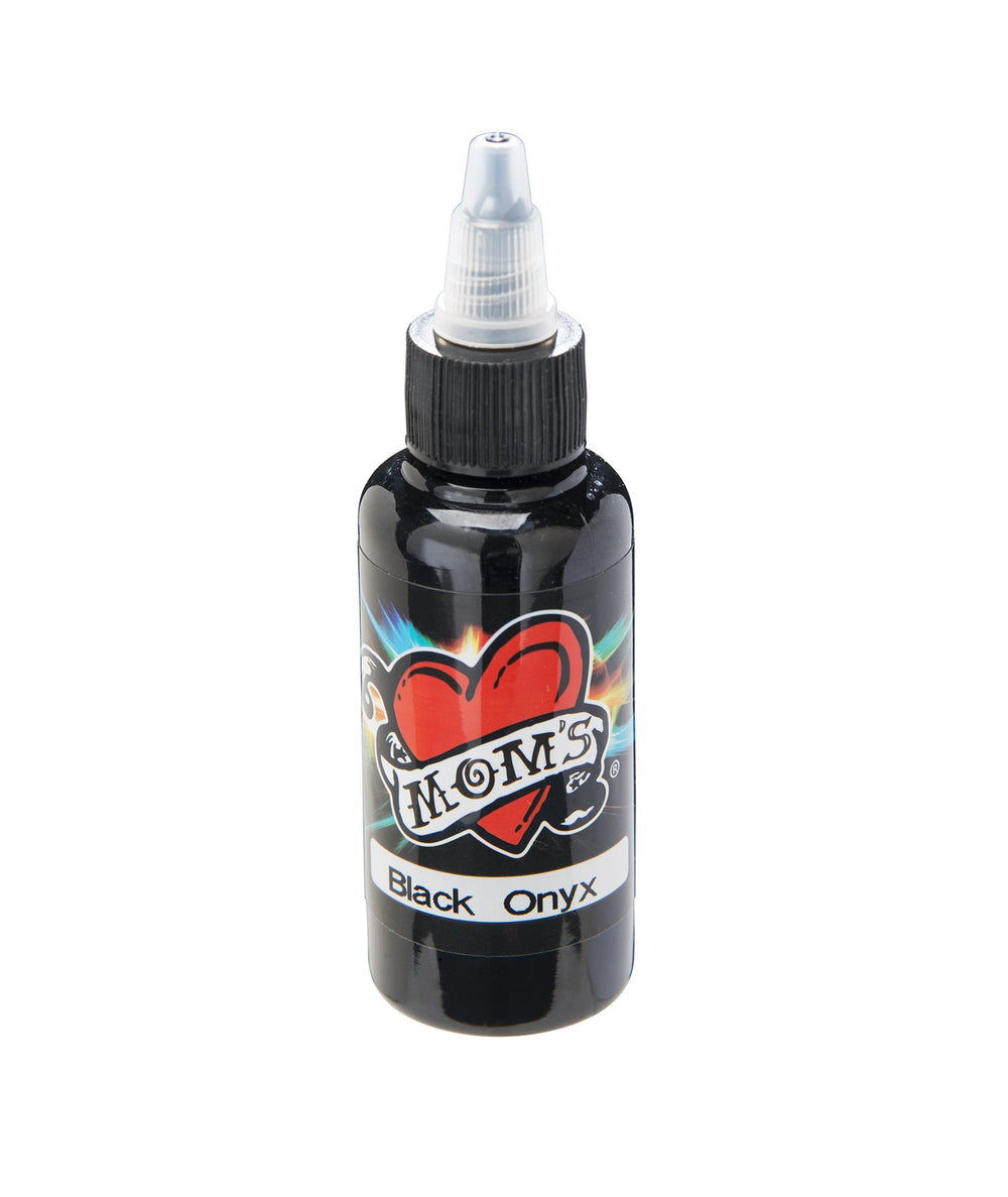 MOM'S Millennium Black Onyx bottle offers rich pigment for long-lasting tattoo color.