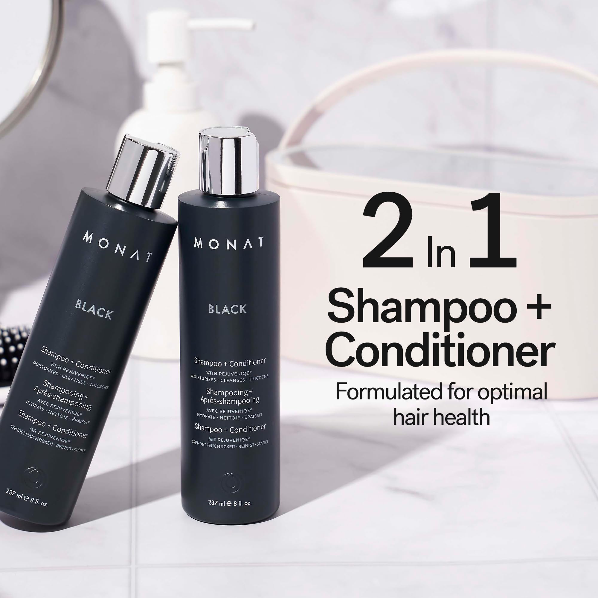 MONAT Black label closeup highlights the rosemary-scented, natural formula.
