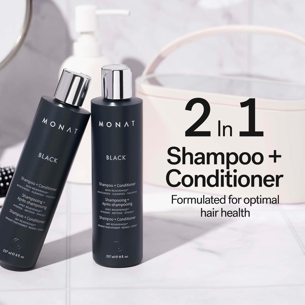 MONAT Black label closeup highlights the rosemary-scented, natural formula.