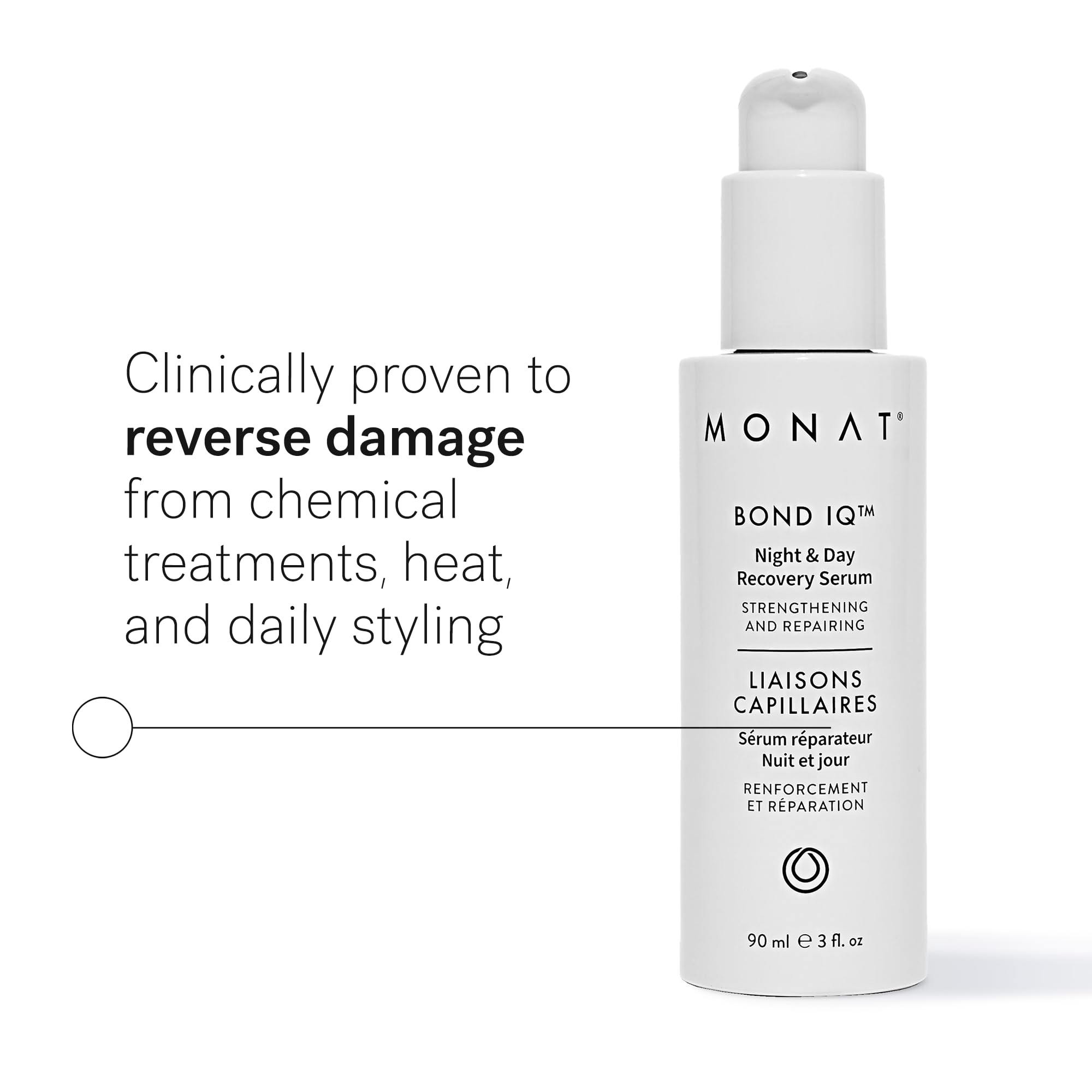 MONAT BOND IQ application on damp strand demonstrating frizz smoothing and end sealing