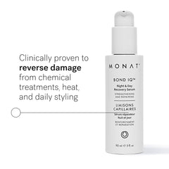 MONAT BOND IQ application on damp strand demonstrating frizz smoothing and end sealing
