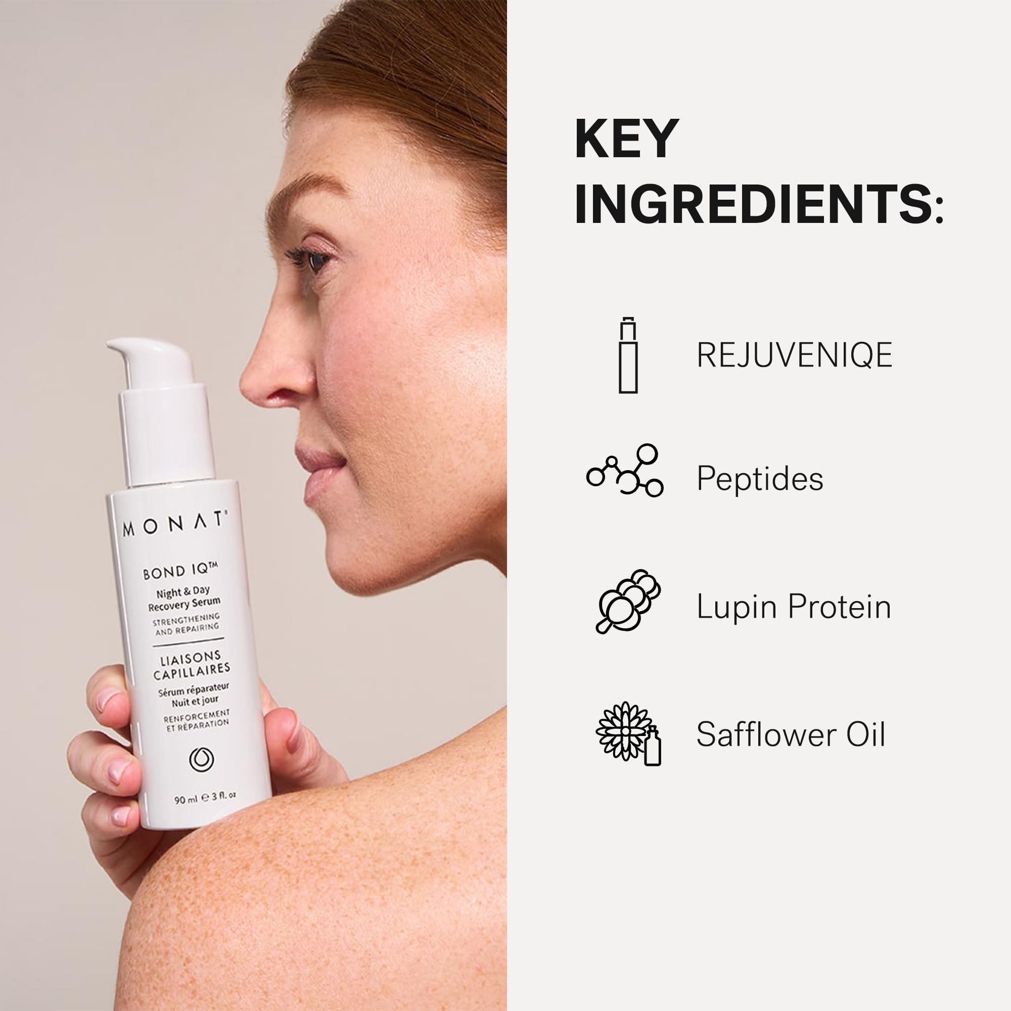 MONAT BOND IQ packaging highlights fragrance notes of green citrus and rose
