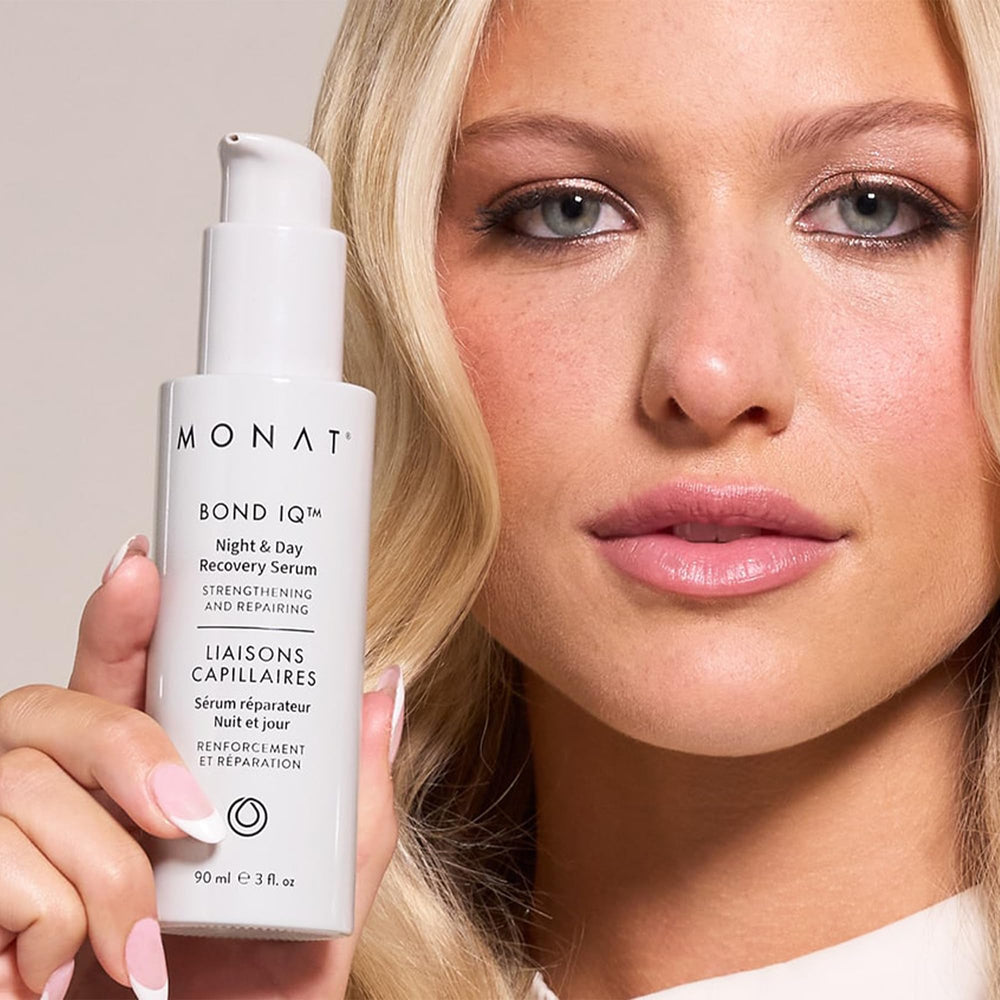 MONAT BOND IQ night-application scene with morning light for healthier-looking hair