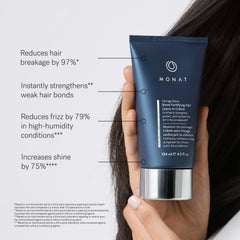 MONAT leave-in conditioner application on damp hair boosts shine and manageability.
