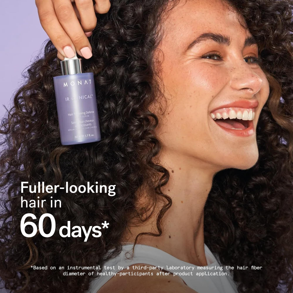 MONAT IR Clinical natural ingredients melatonin caffeine — supports follicle vitality and refreshed look.