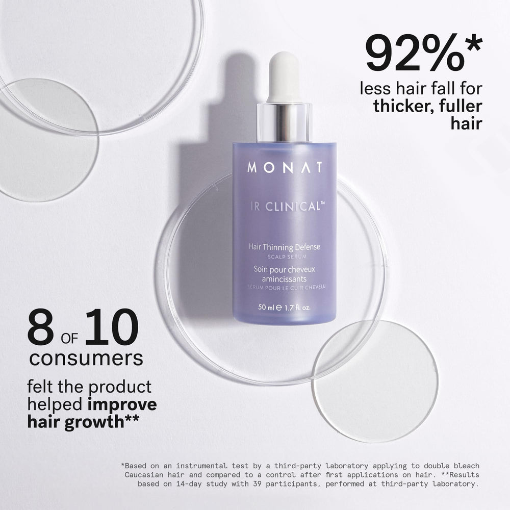 MONAT IR Clinical serum application on scalp demonstrates massage-ready texture for nourishment.