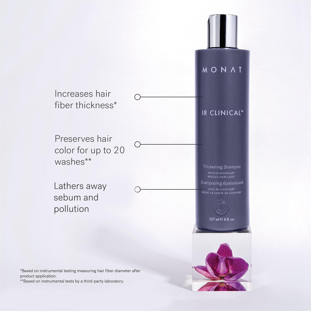 MONAT IR Clinical System thinning defense serum bottle enables targeted scalp thickness support.