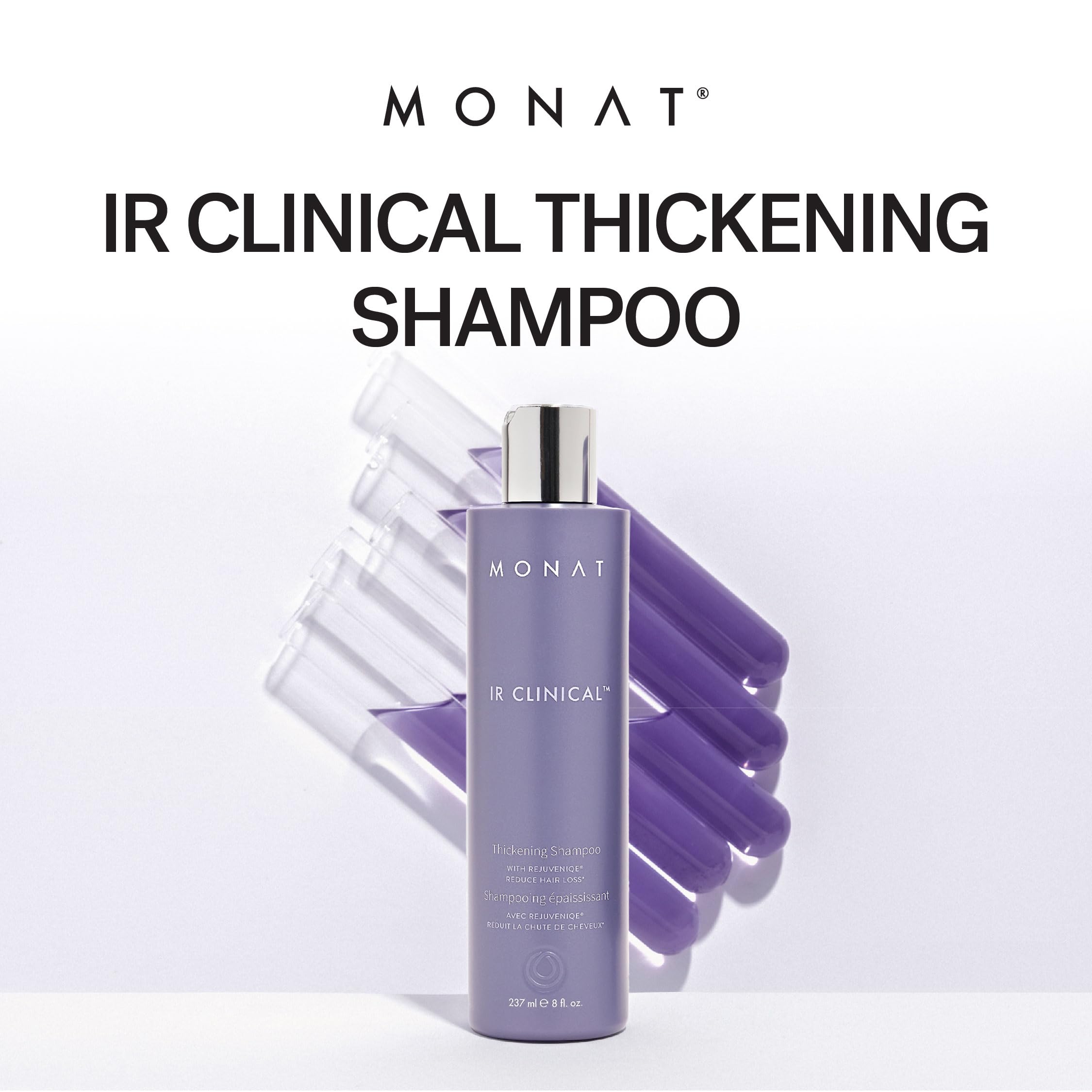 MONAT IR Clinical Thickening Shampoo foam lather illustrates luxurious cleansing for thicker strands