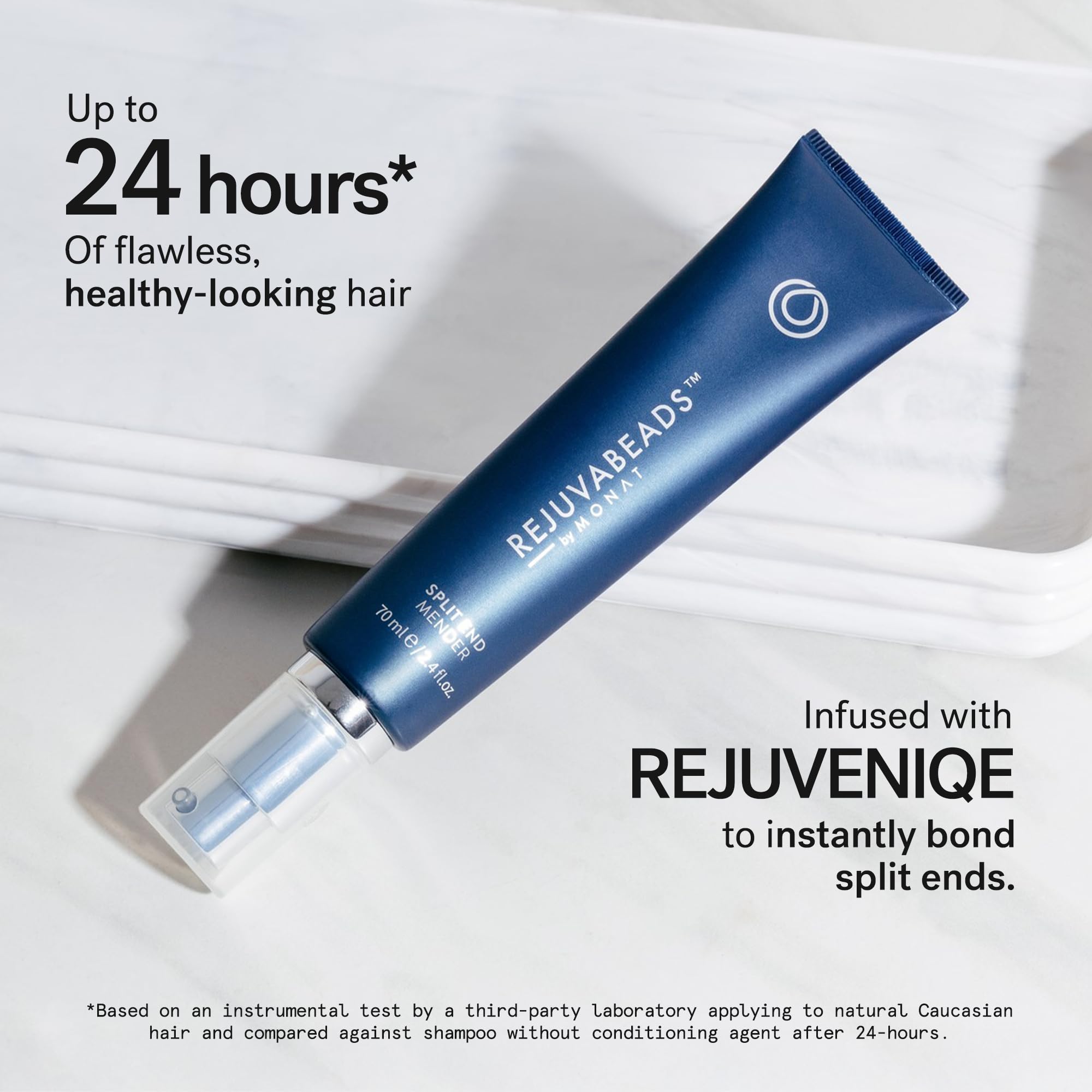 MONAT Rejuvabeads close-up of silky strands after use
