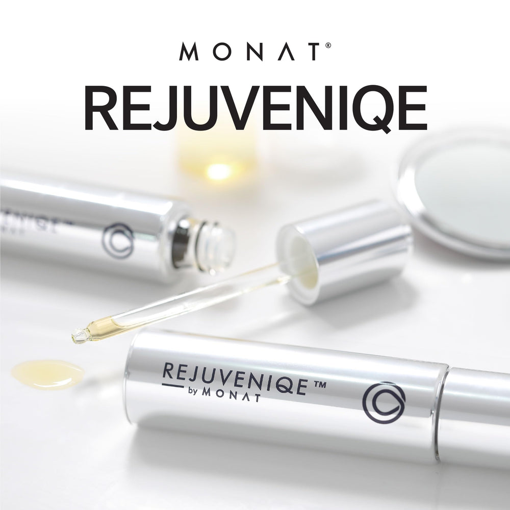 MONAT REJUVENIQE Oil natural ingredients close-up, sustainability focus.