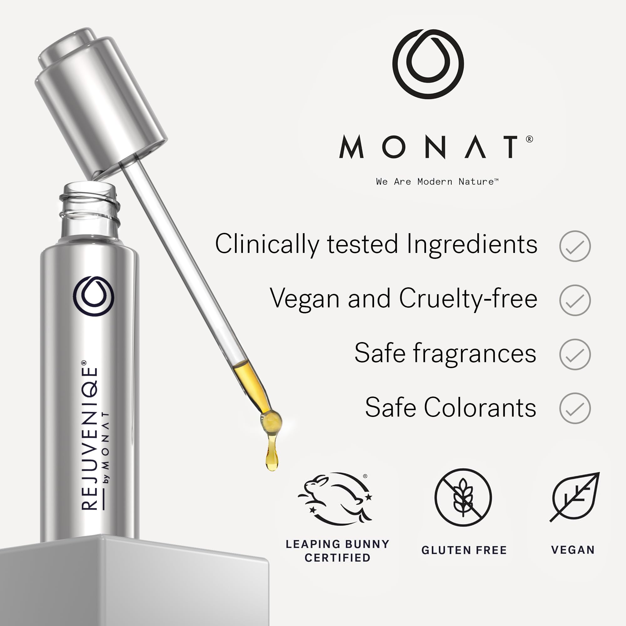 MONAT REJUVENIQE Oil vegan, cruelty-free packaging and branding.