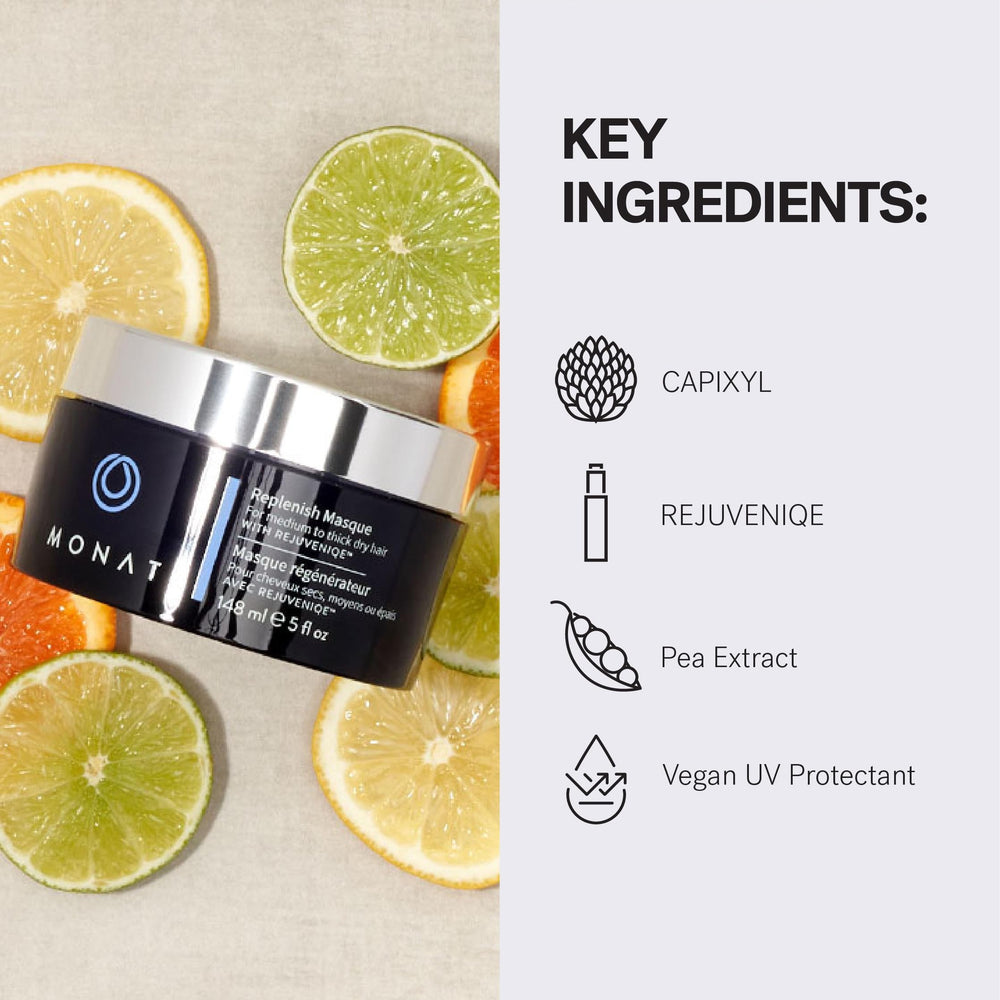 MONAT Replenish Masque luxury texture close-up signaling rich hydration
