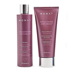 MONAT Smoothing Anti-Frizz Set shampoo bottle delivers weightless cleansing with frizz-control benefits