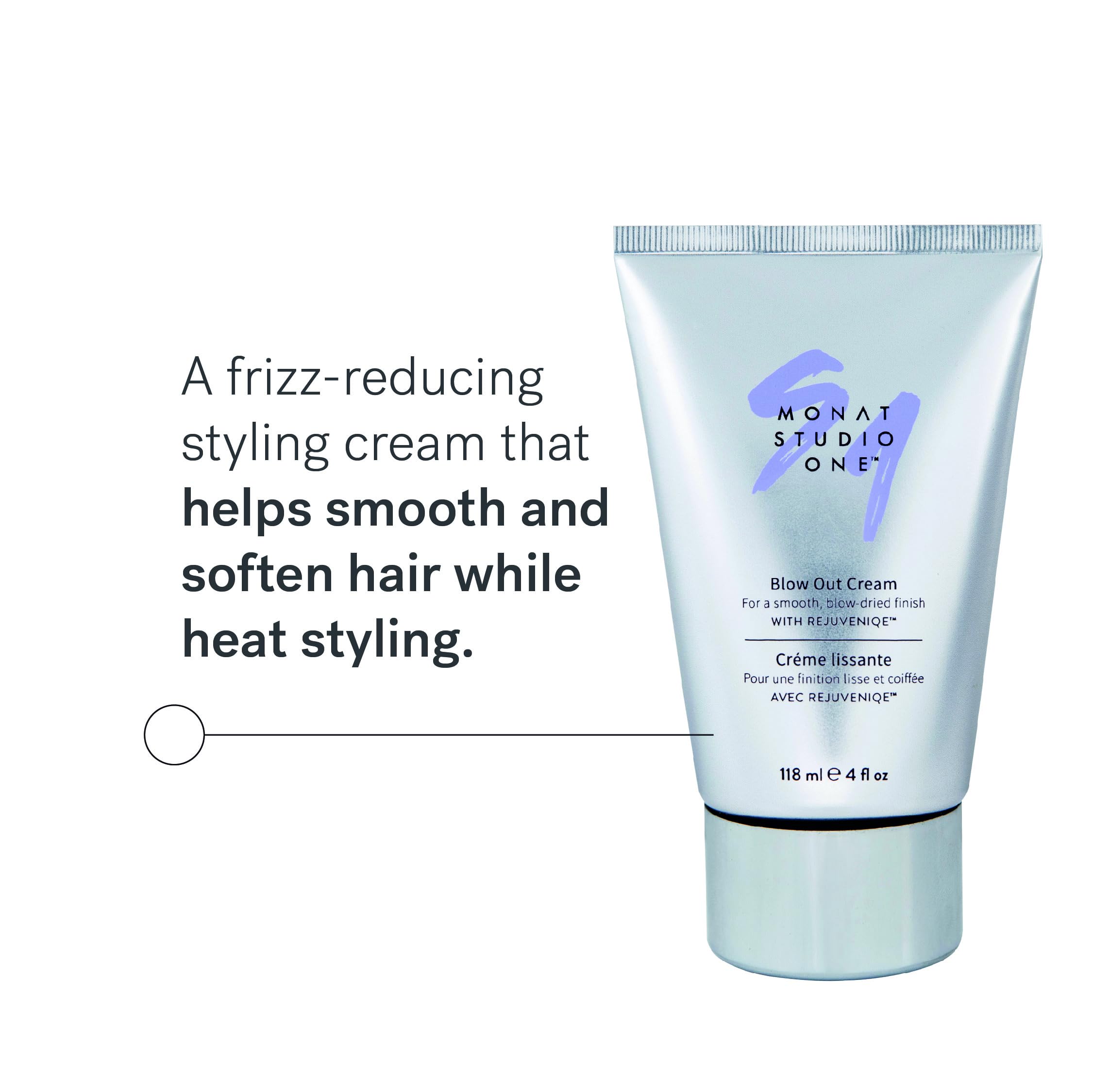 MONAT Studio One Blow Out Cream applies from roots to ends for smoother heat styling.
