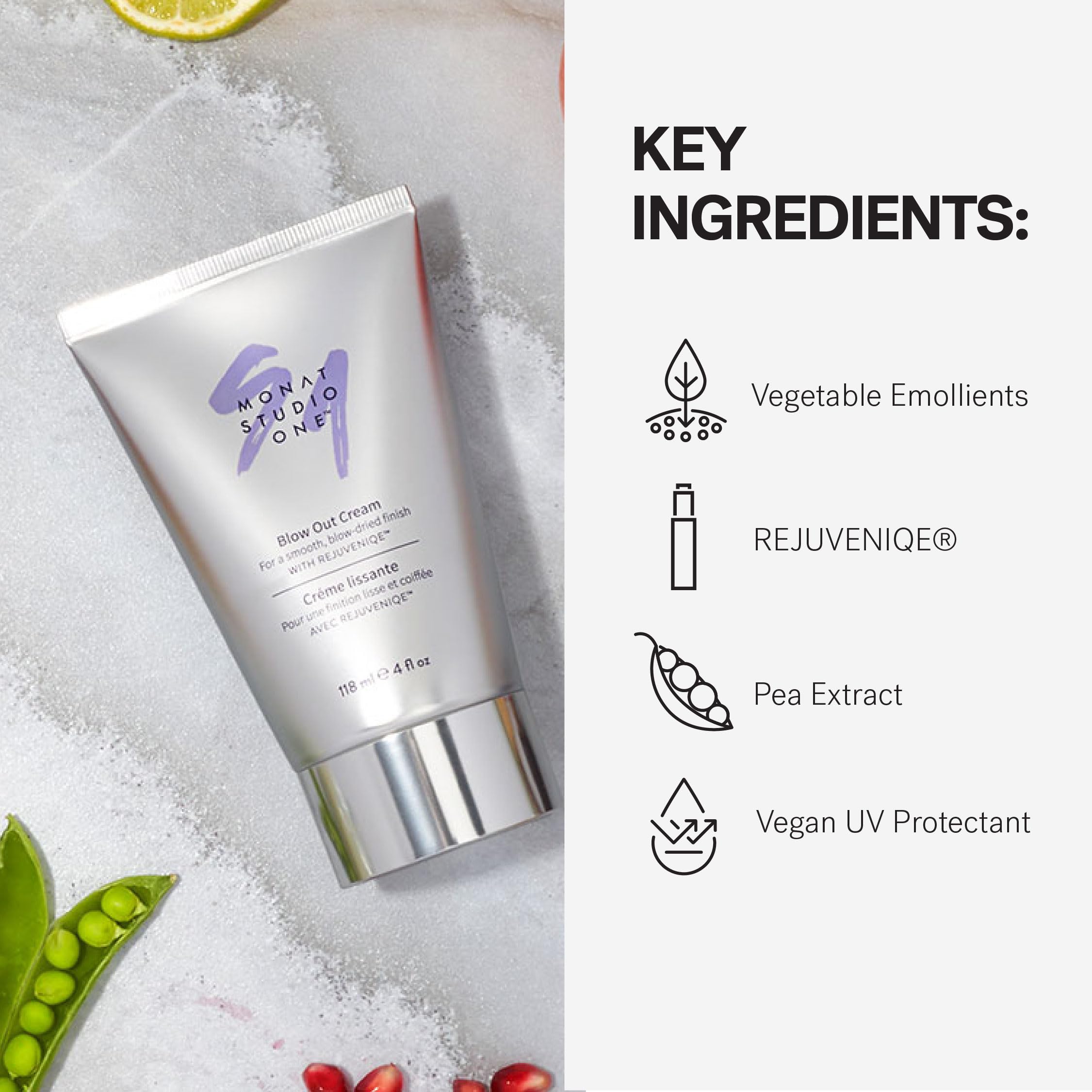 MONAT Studio One Blow Out Cream packaging highlights vegan, cruelty-free formula.