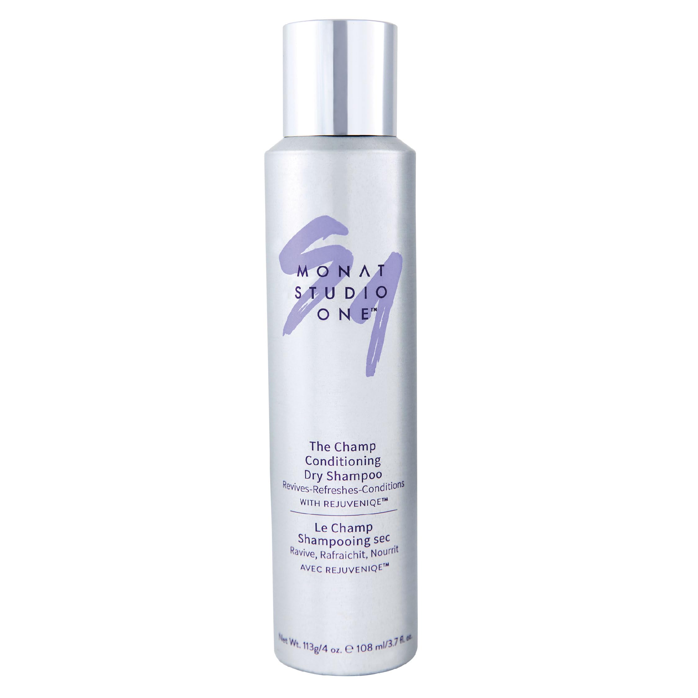 MONAT Studio One The Champ dry shampoo application shows root oil absorption for refreshed hair.