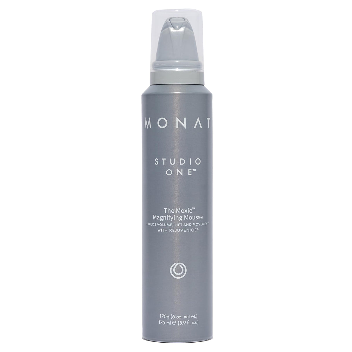 MONAT The Moxie Magnifying Mousse bottle closeup showing lightweight volume potential