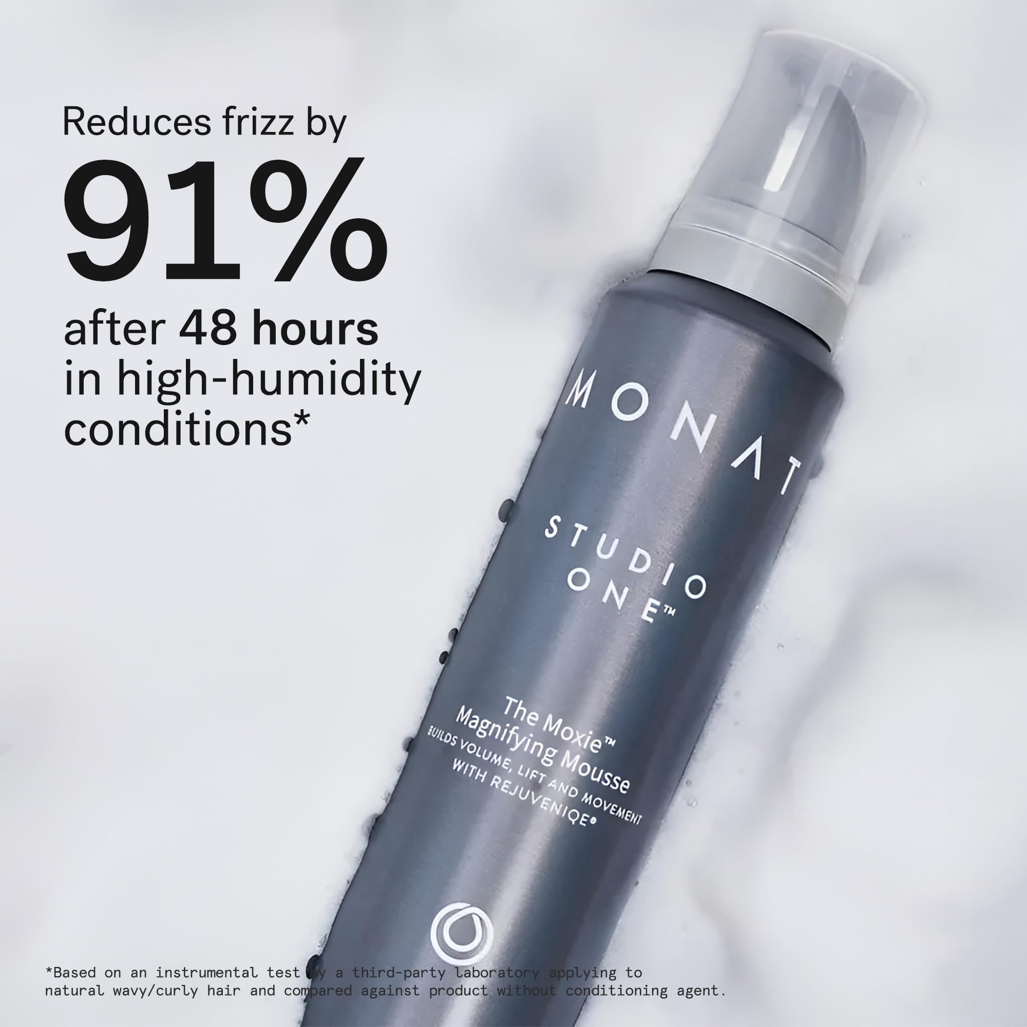 MONAT The Moxie Magnifying Mousse on damp hair ready for application and styling