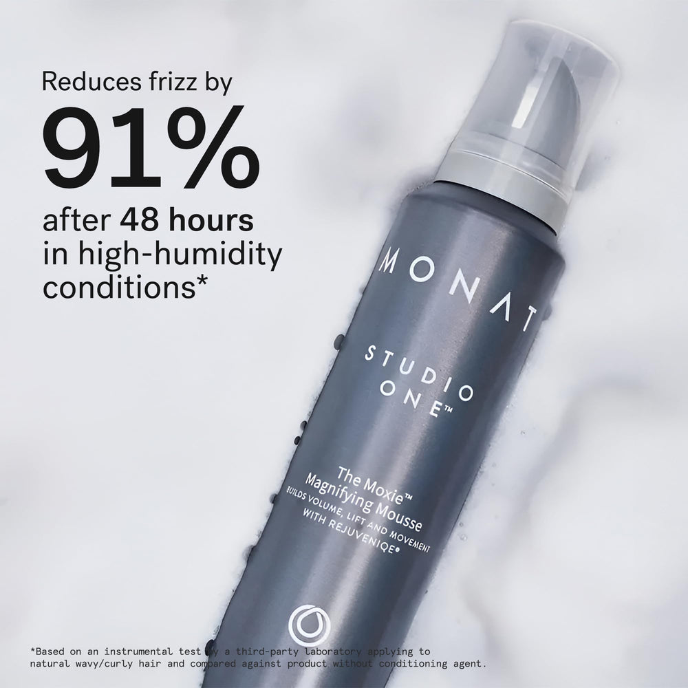 MONAT The Moxie Magnifying Mousse on damp hair ready for application and styling