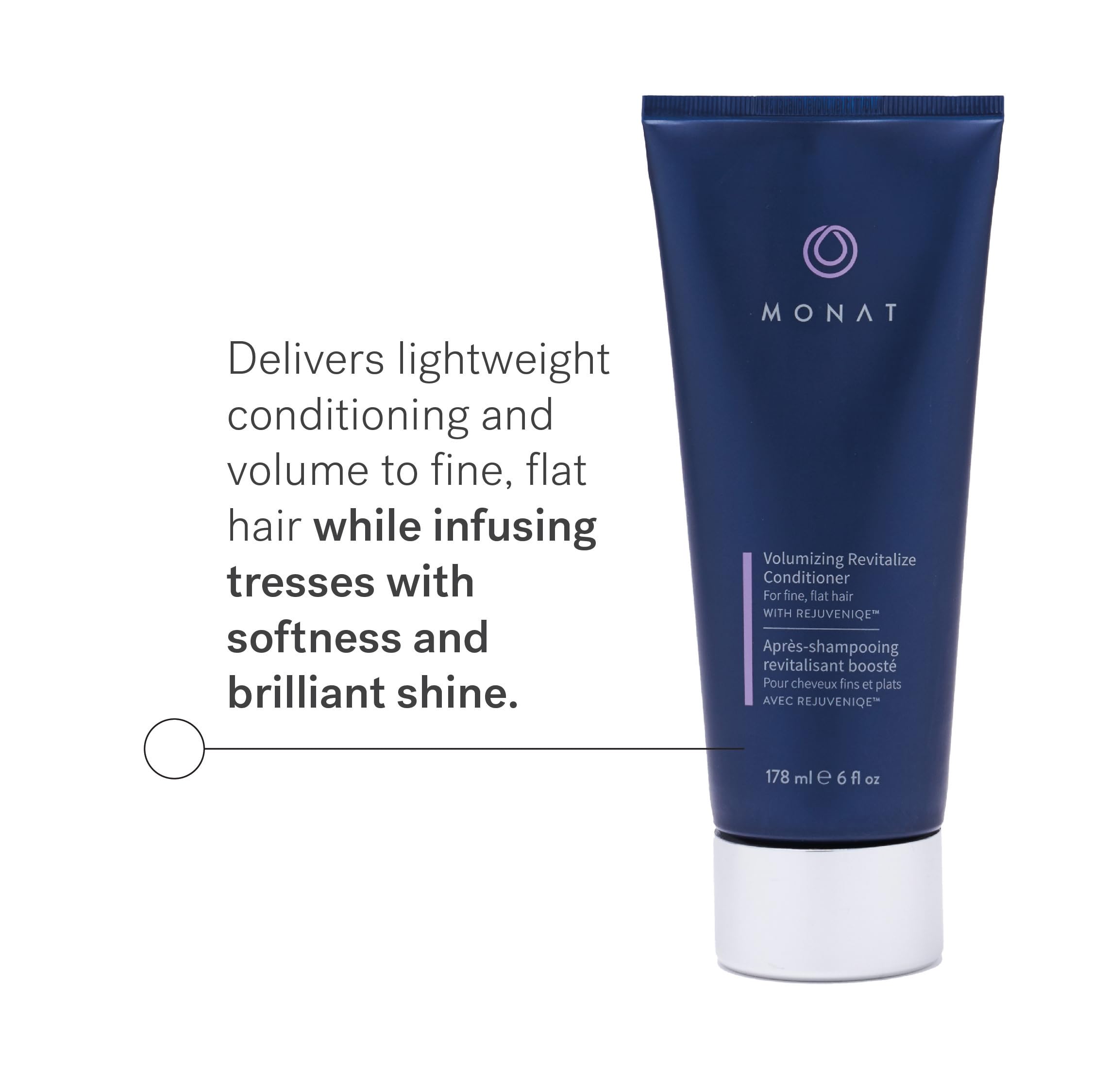 MONAT Volumizing Revitalize Conditioner bottle back highlights vegan, sulfate-free formula
