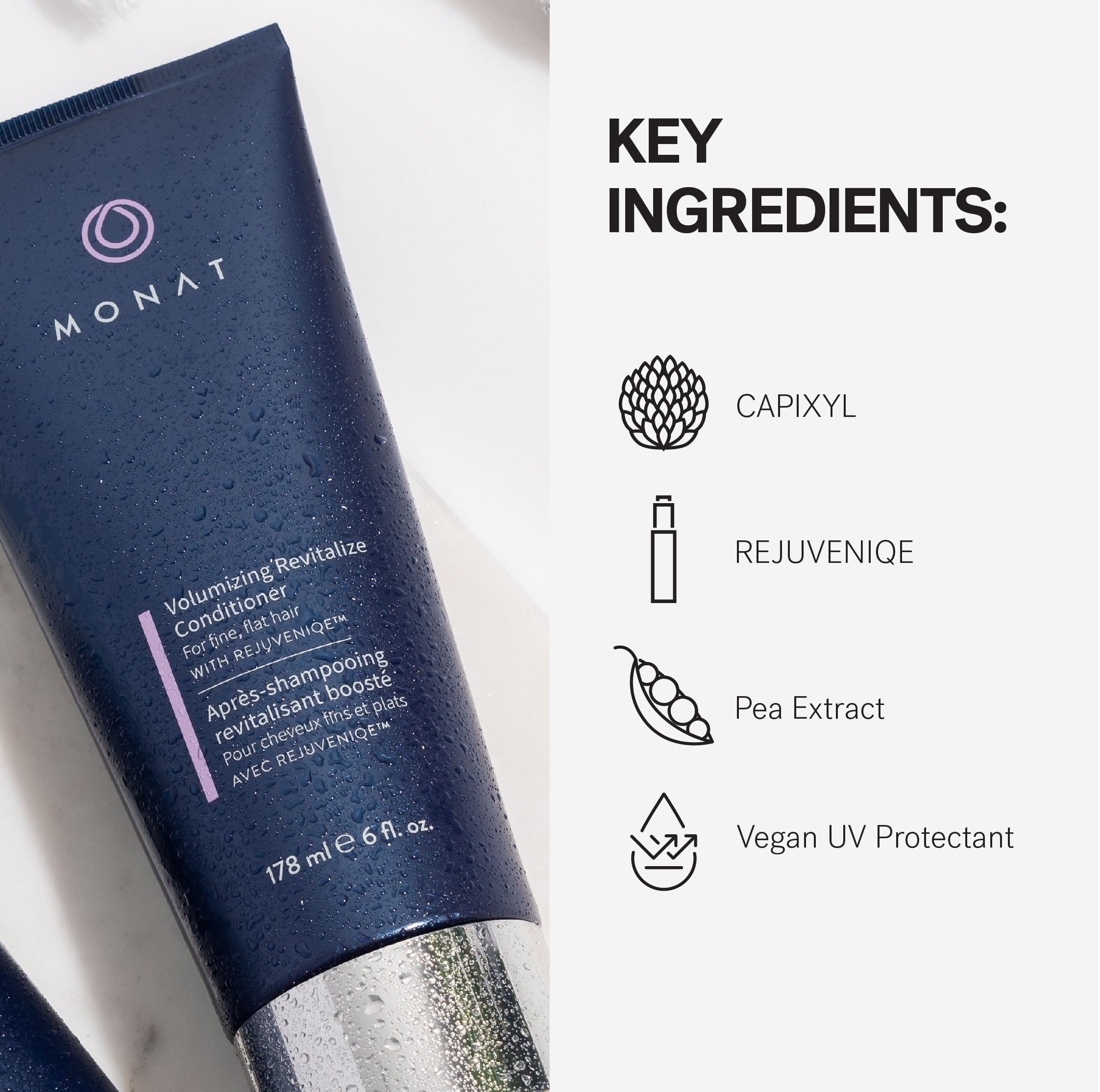 MONAT Volumizing Revitalize Conditioner light reflection hints at fuller-looking shine