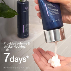 MONAT Volumizing Shampoo lather close-up showing refreshing cleanse and airy roots.
