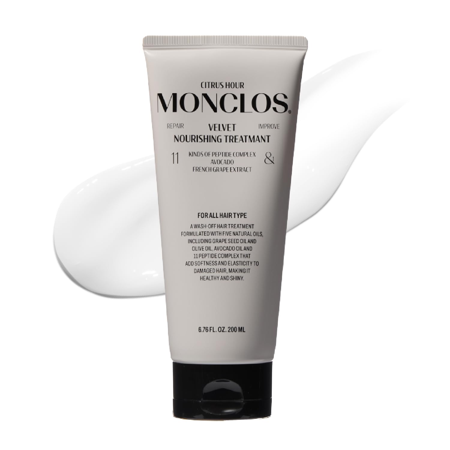 MONCLOS Velvet Hair Treatment bottle-front delivers quick nourishment for dry, frizzy hair