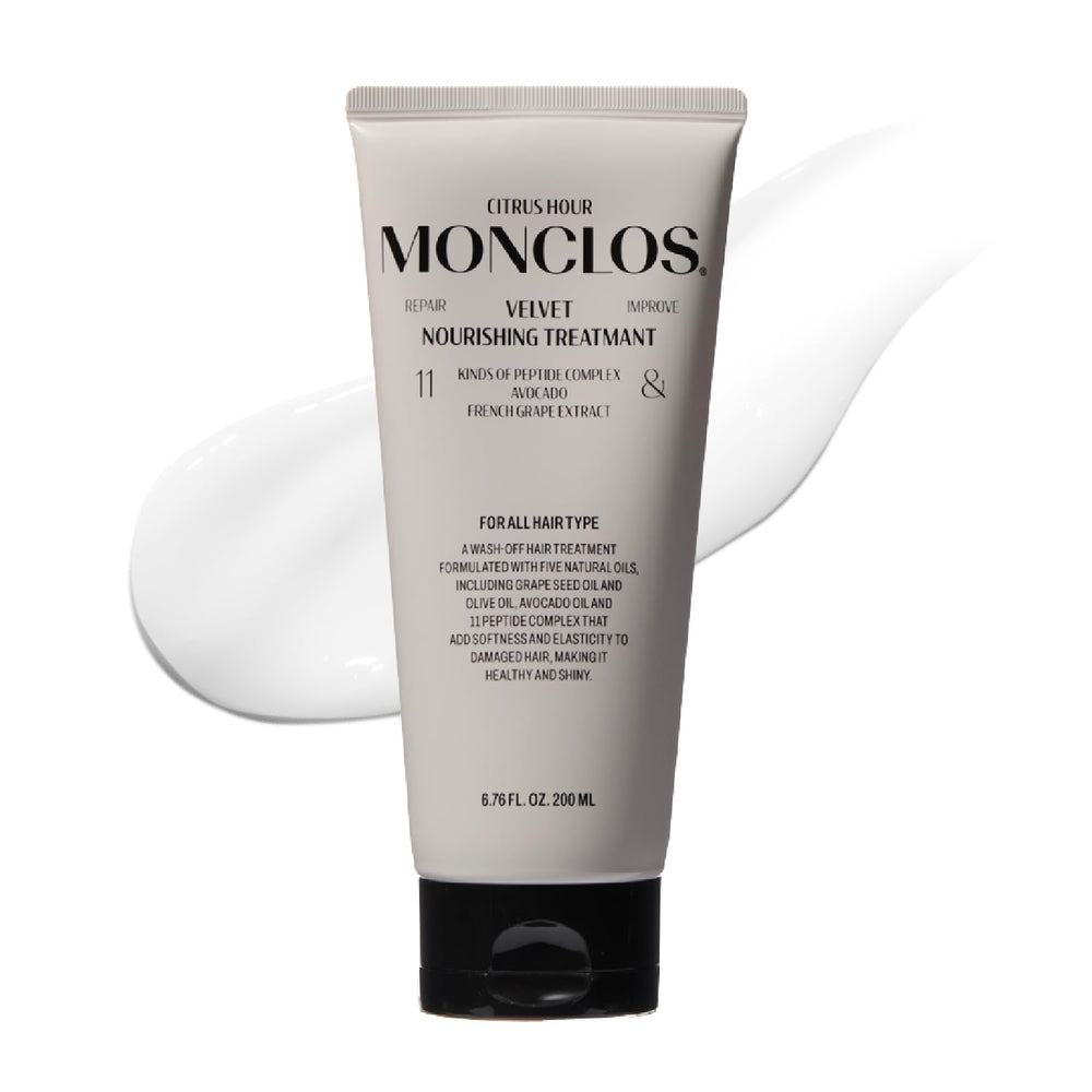 MONCLOS Velvet Hair Treatment bottle-front delivers quick nourishment for dry, frizzy hair