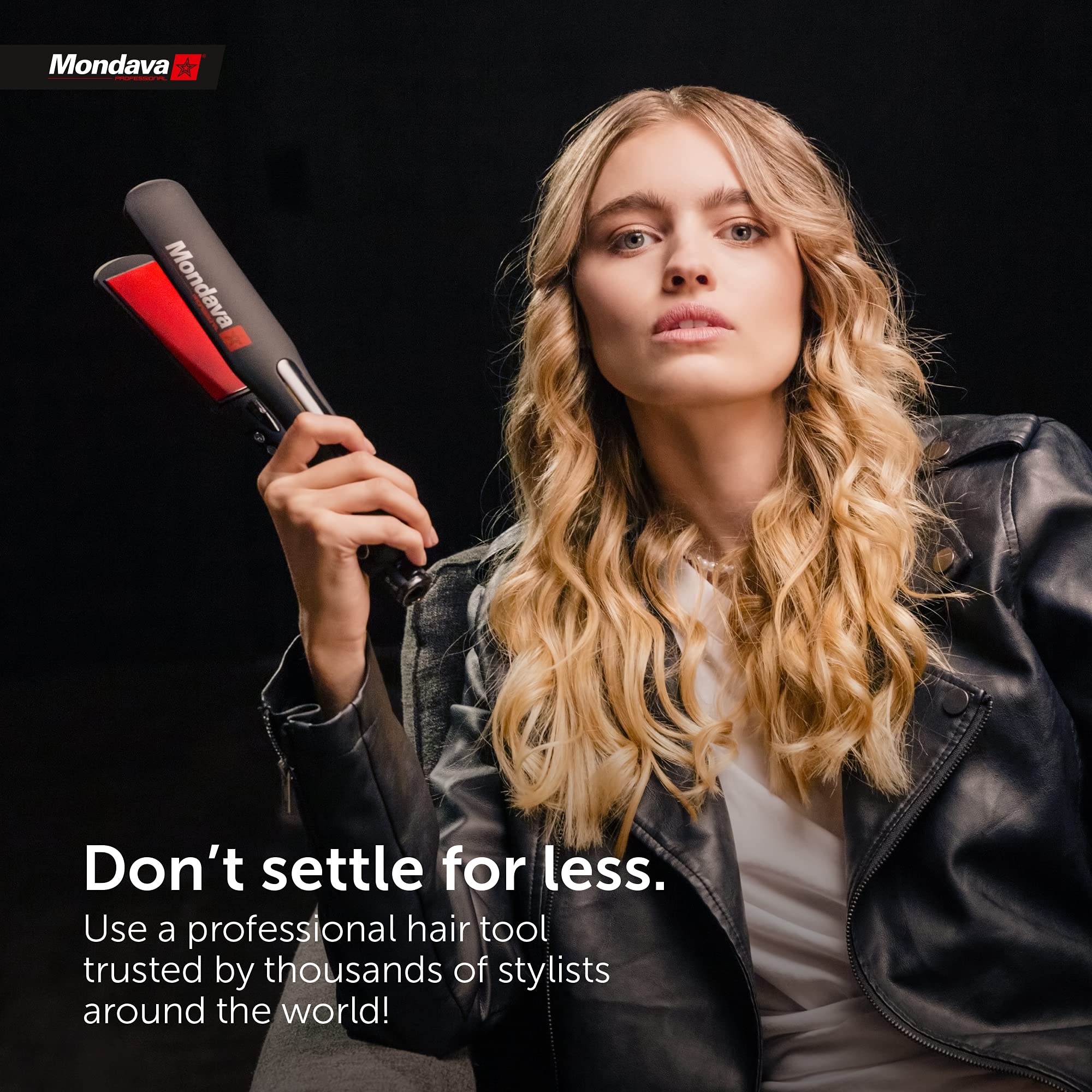 Mondava Professional flat iron beach-waves styling close-up showing versatile styling capability.