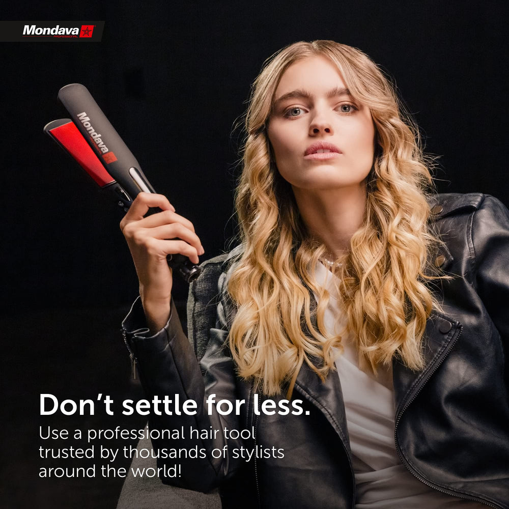 Mondava Professional flat iron beach-waves styling close-up showing versatile styling capability.