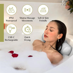 MONET Massaging Bath Pillow 4D mesh back highlights breathable, quick-dry comfort during long soaks