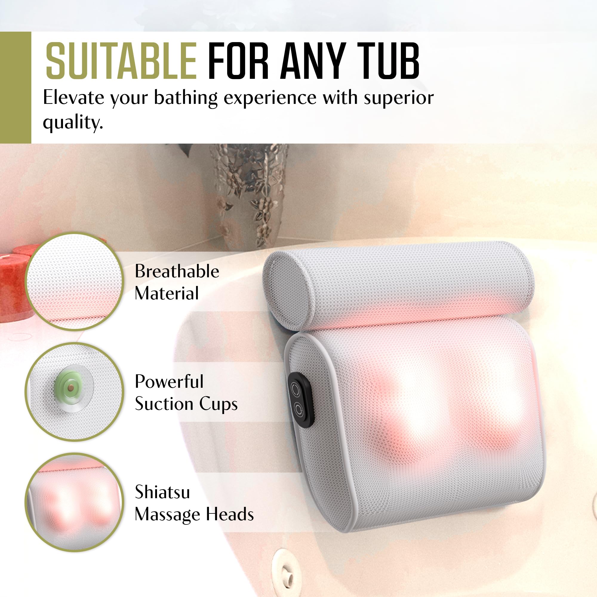 MONET Massaging Bath Pillow USB-C recharge enables quick energy for longer massages