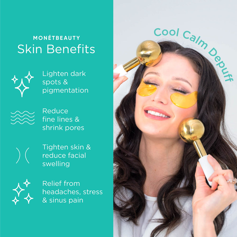 MonétBeauty face globes gold on face for pore tightening and depuffing