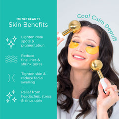 MonétBeauty face globes gold on face for pore tightening and depuffing