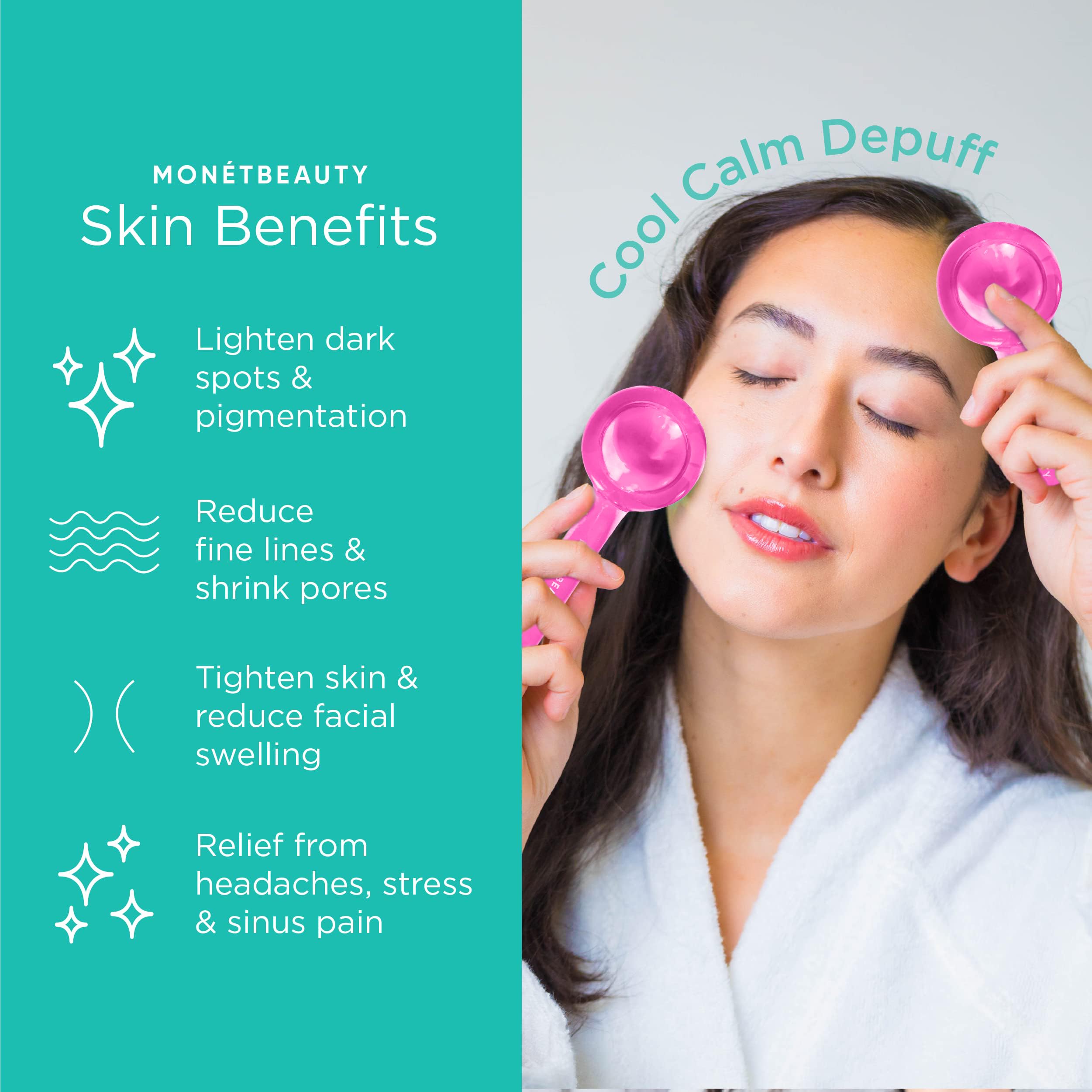 MonétBeauty ice globes applied to the face for puffiness reduction and cooling relief.