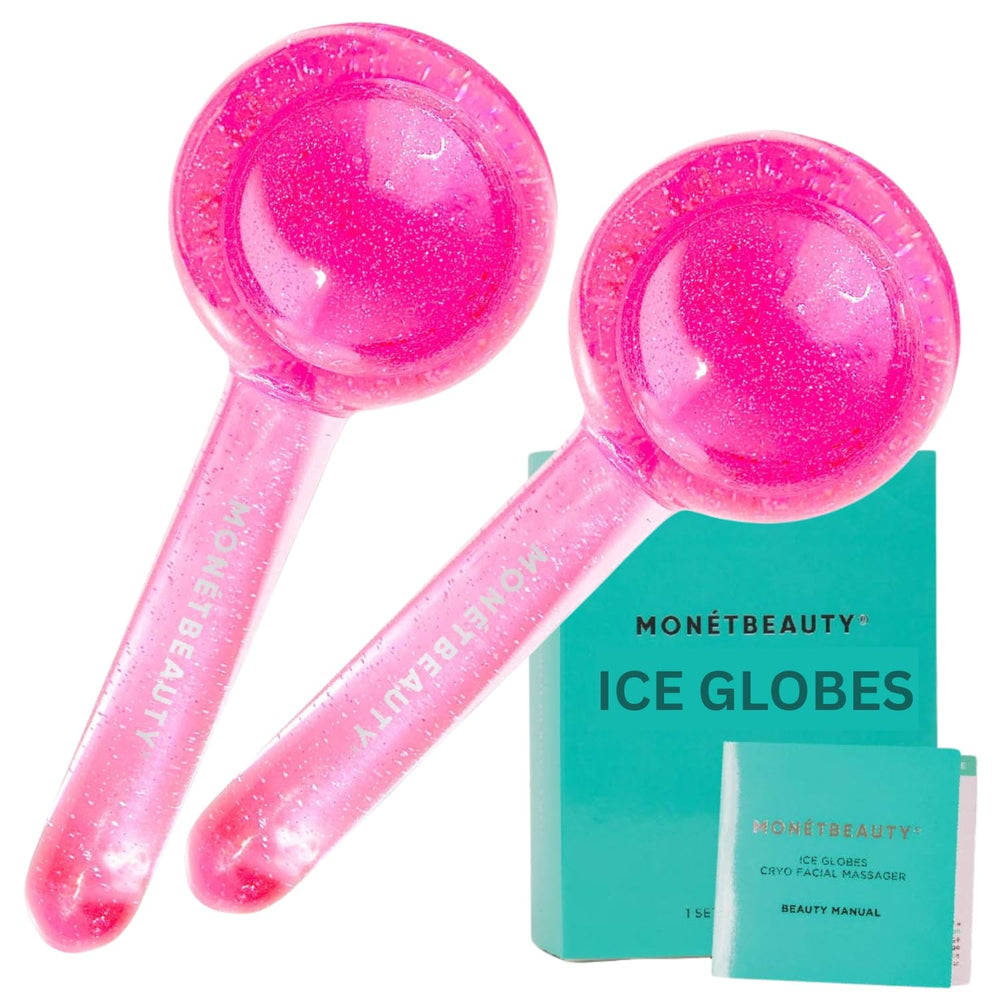 MonétBeauty ice globes in freezer-ready packaging for at-home refreshing cryo facial.