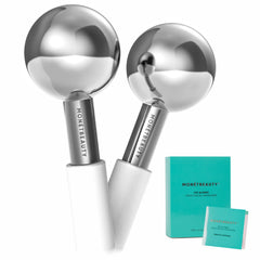 MonétBeauty stainless steel ice globes silver closeup for cooling facial relief and pore tightening
