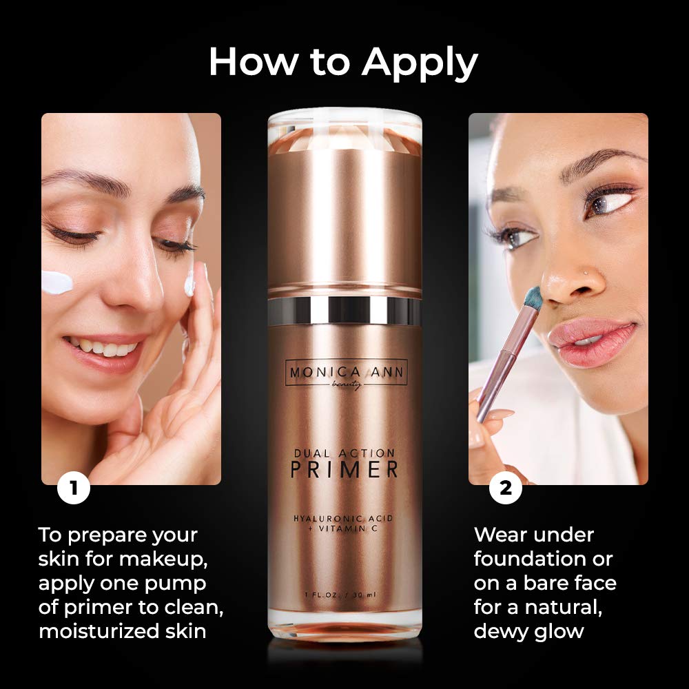 Monica Ann Beauty primer swatch reveals translucent, even-tone finish.